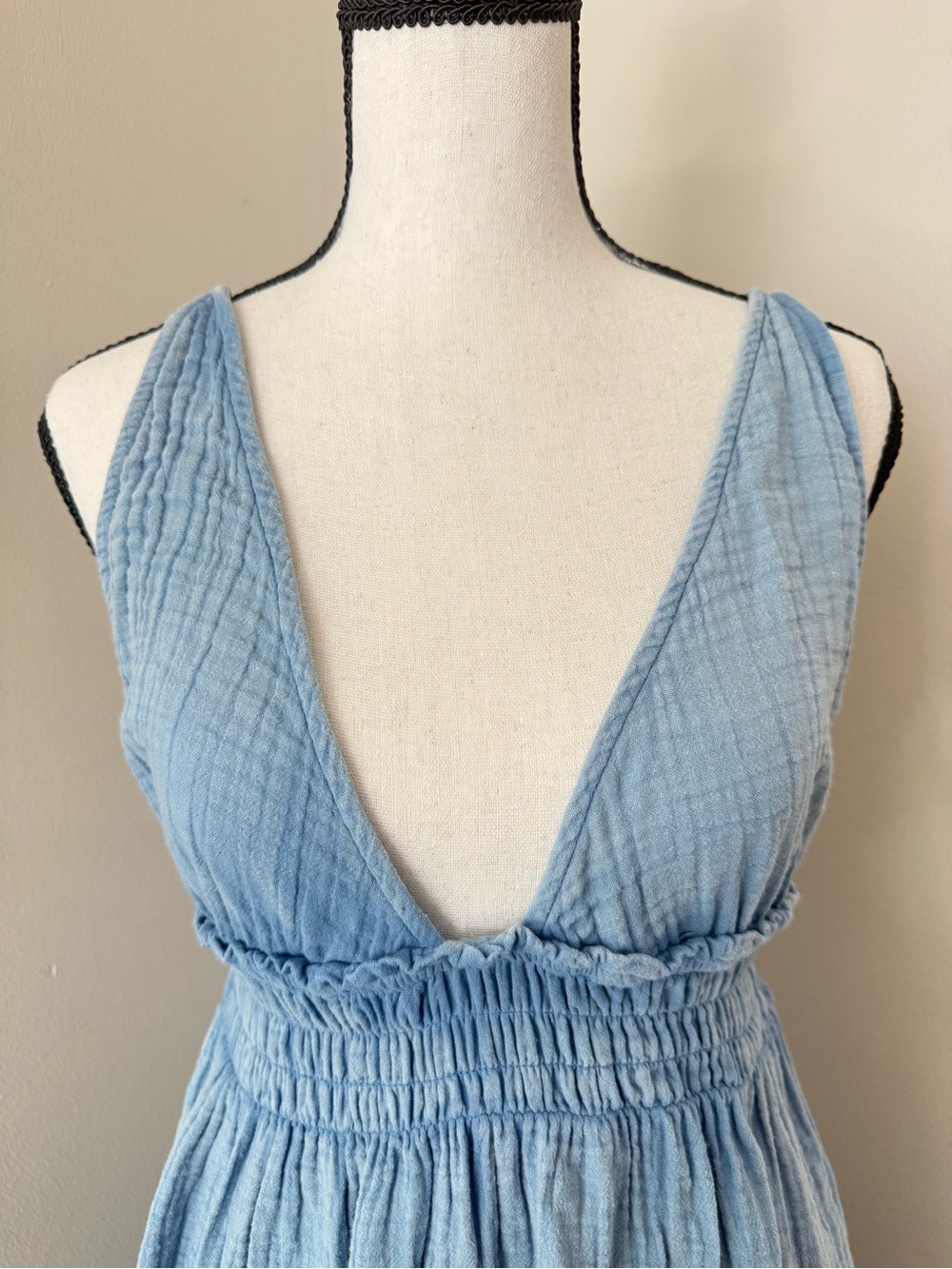 O'Neill Blue Cotton Gauze Midi Dress Size Small | Deep V Boho Beachy Sundress - Picture 10 of 10